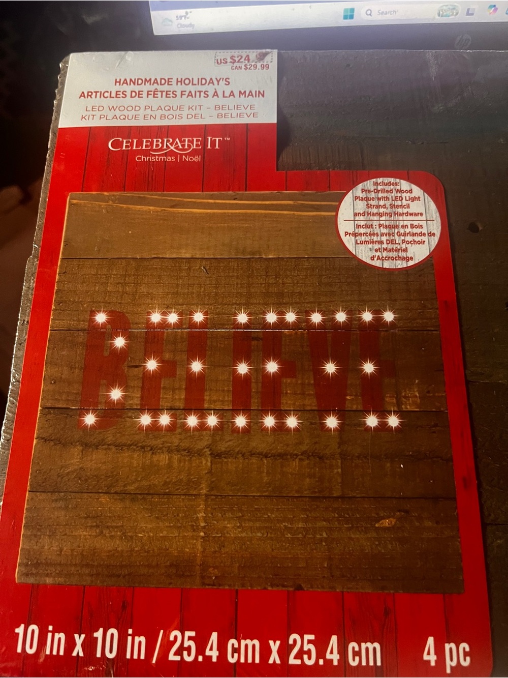 Holiday Wall Decor Believe LED  Lighted Holiday Wood Plaque Craft Kit Christmas
